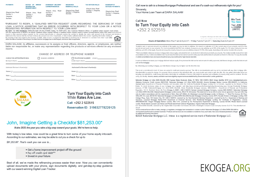 Somalie Dara Salaam relevé hypothécaire bancaire aux formats Word et PDF 3 , 4